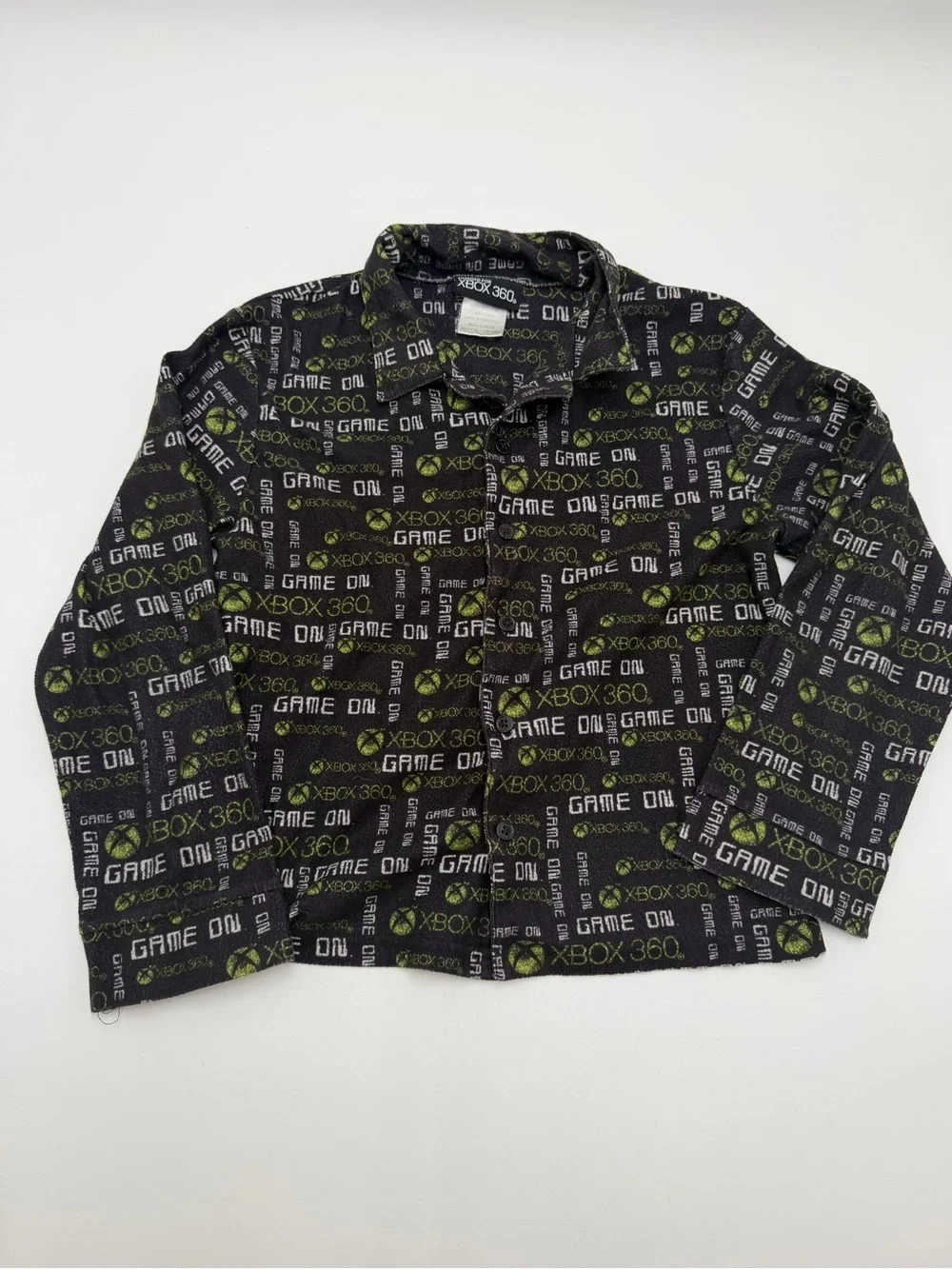Rare Vintage Xbox 360 Kids Pajama Shirt Black Green Gamer Fleece Y2K